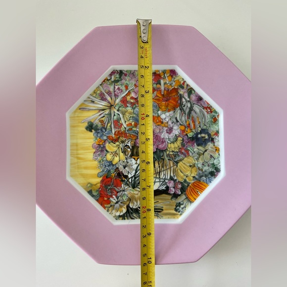 Vtg Denby Limoges Fleur Cowles TIGER BOUQUET Plate -Pink Rim World Wildlife Fund - Picture 9 of 9